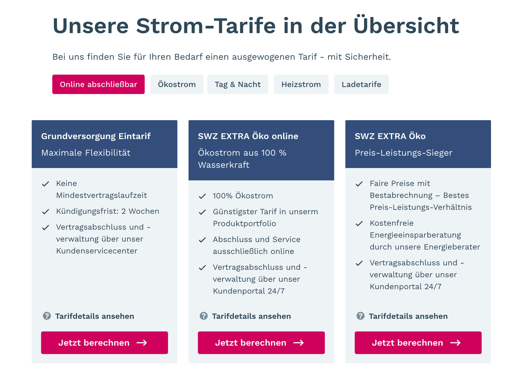 Übersicht verschiedener Tarife und Preisstrukturen im System