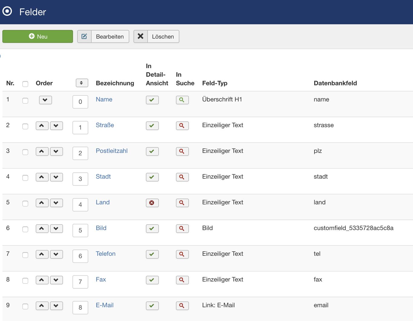 Configurable store fields in the Joomla back end